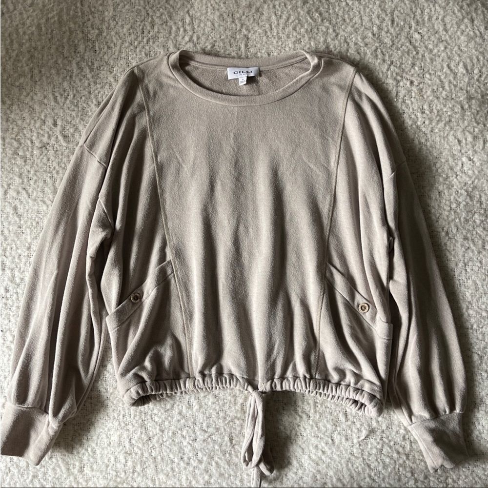Gilli Beige Drawstring Pullover Crewneck Sweatshi… - image 1